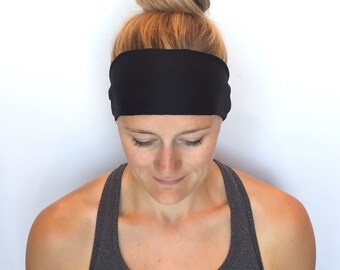 Black Fitness Headband - Workout Headband - Running Headband - Yoga Headband - Midnight Black
