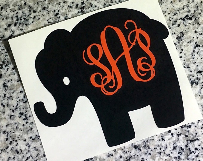 Monogrammed Elephant | Elephant Monogram | Vine Monogram Elephant | Elephant Vinyl Decal | Car Decal | Animal Car Decal | Elephant Car Decal