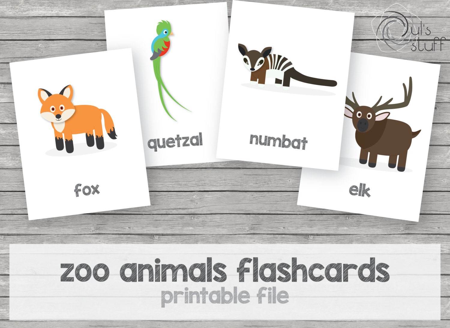printable kids zoo animals flashcards english