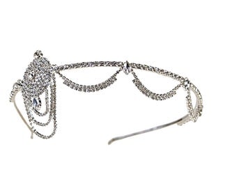 1920's Deco Era Great Gatsby Inspired Flapper Rhinestone Headpiece Tiara - Style 4402S