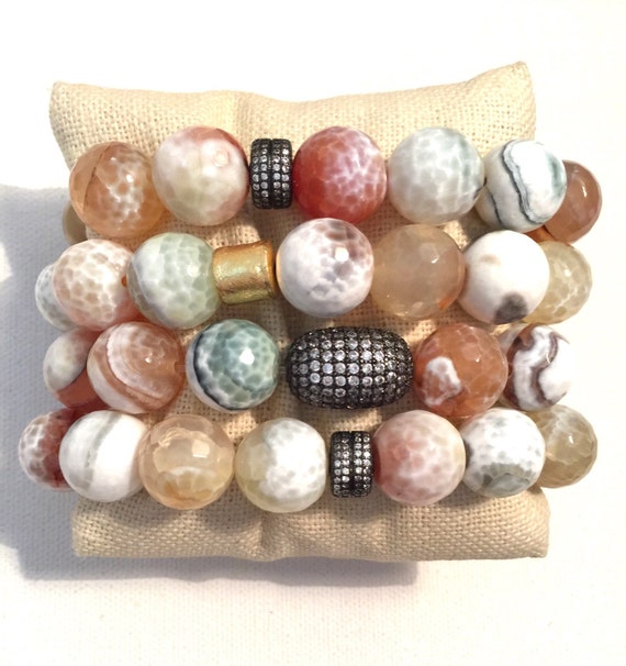 Agate Bracelets with Sparkling Cubic Zirconia Crystal accents