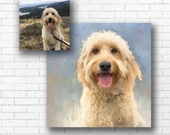 CUSTOM PET Portrait from Photo on Canvas, Memorial Present, Customized Dog Cat Art, Digital File or Painting Mounted Gallery Wrap