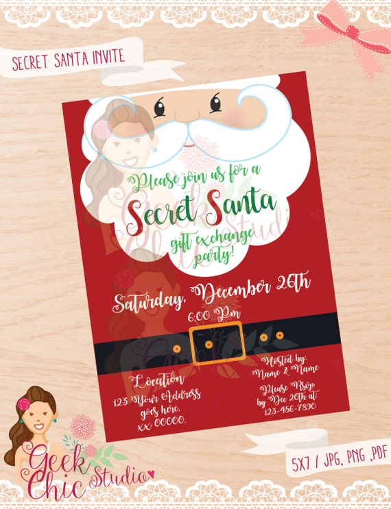 Secret Santa Secret Santa invitation Secret Santa invite