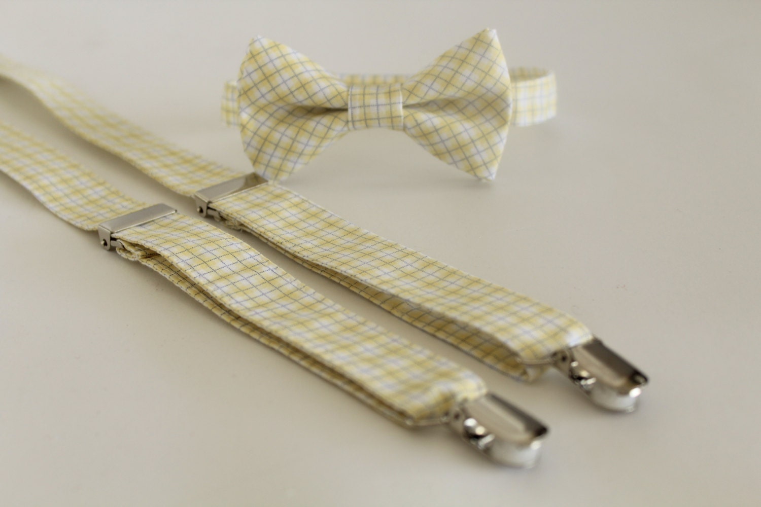 Yellow plaid suspenders set for boys toddlers and babies.