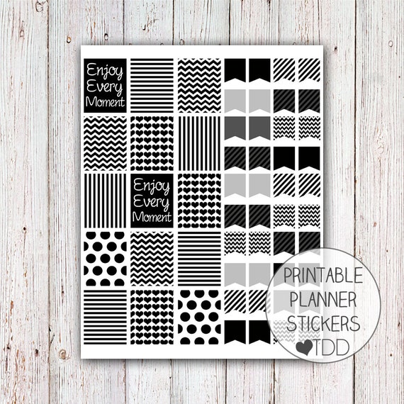 printable planner stickers black and white by