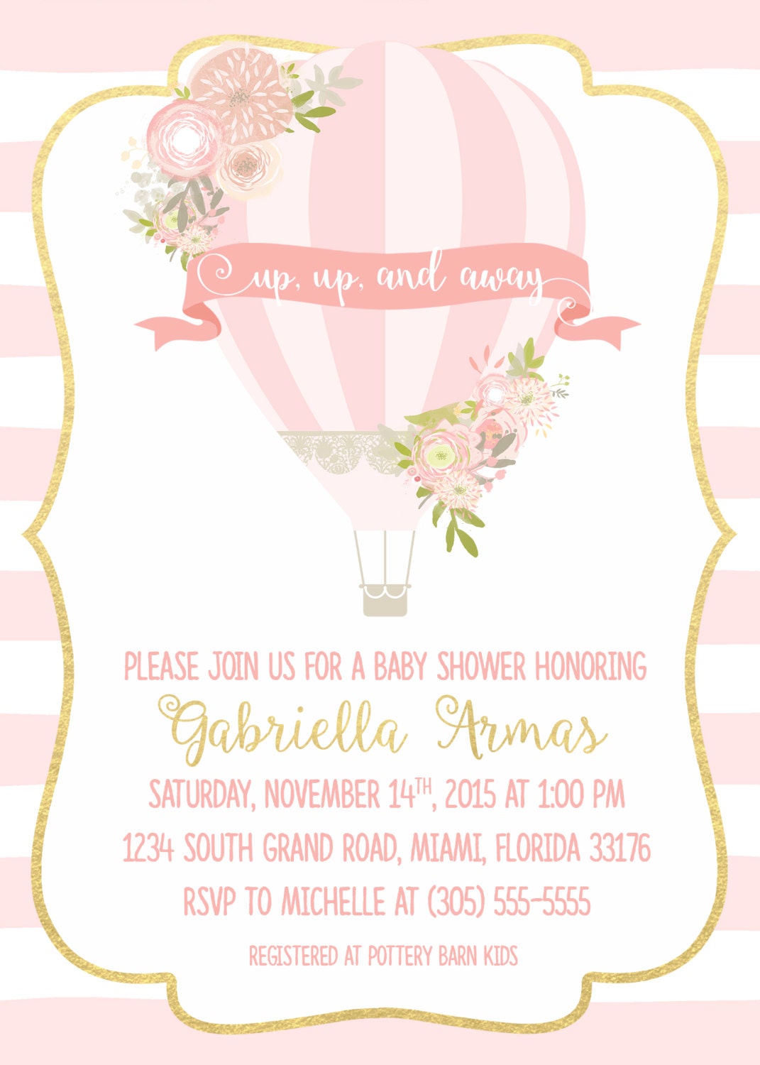 Hot Air Balloon Baby Shower Invitation, Hot Air Balloon ...