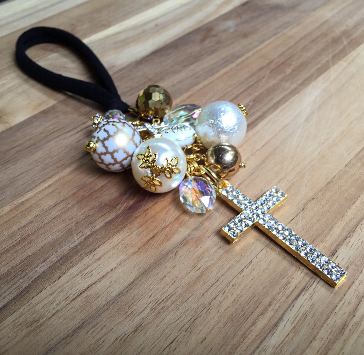 Gold Cross Ornament for Rear View Mirror Car Charm by TheBadaBling
