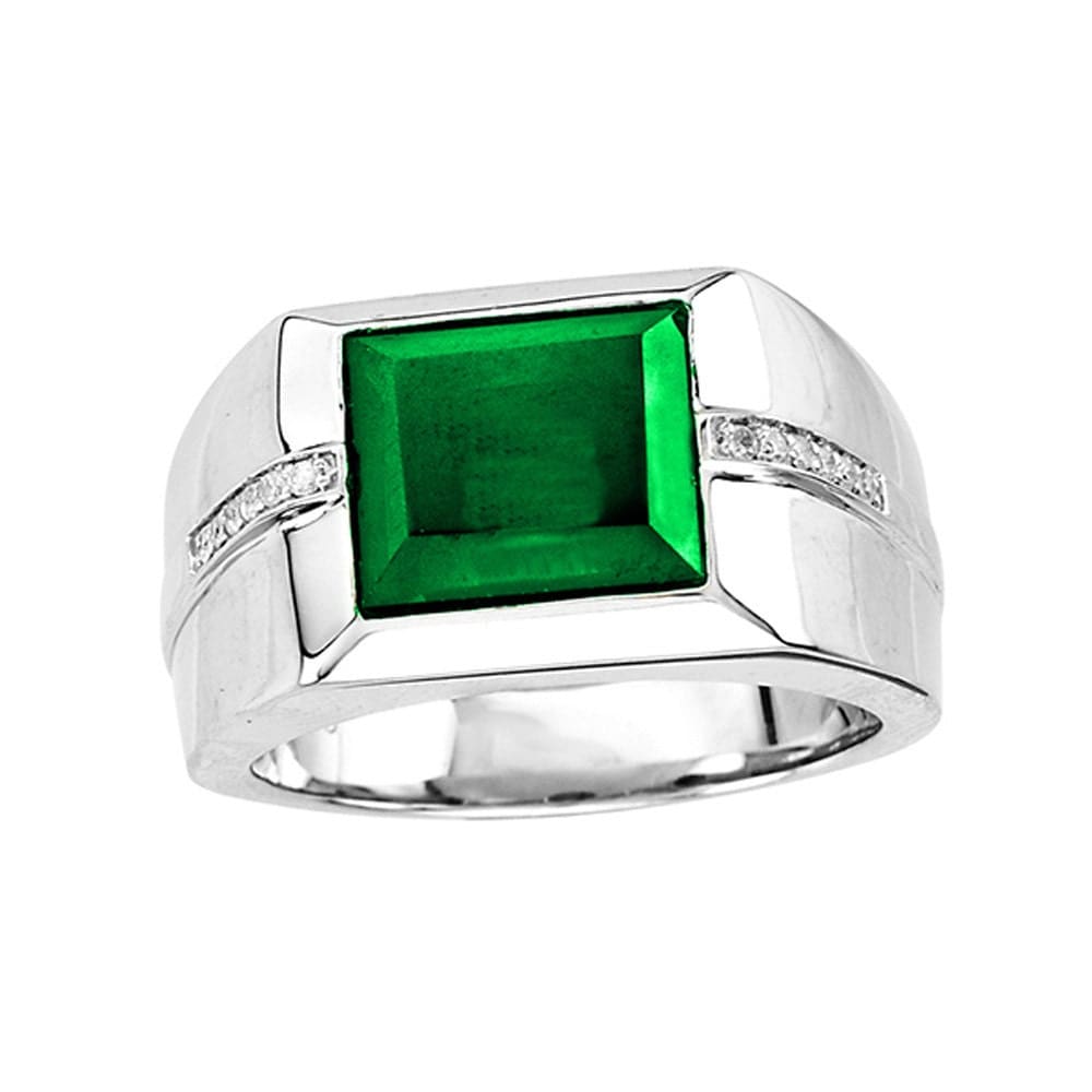 Emerald Signet Ring Sterling Silver Signet Ring Men's