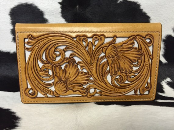 Filigree Leather Checkbook Cover Hand Tooled