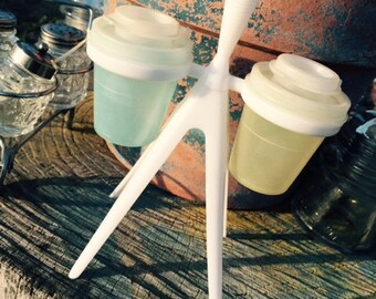 Vintage Tupperware Salt and Pepper Shakers with Stand, Toothpick Stand, Holder, Caddy, Décor