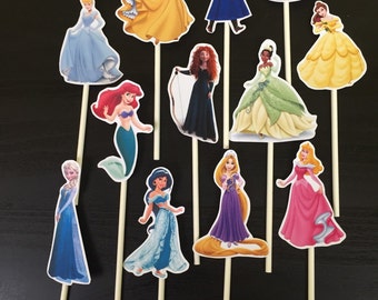 Disney Princess Cupcake Toppers (12), Princess Birthday, Princess Party, Cinderella, Jasmine, Ariel, Tiana
