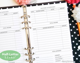 PRINTED Finance tracker - Income Expenses insert - Monthly financial tracker - Printed planner insert - Half letter A5 insert - 16H