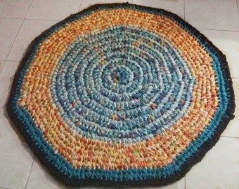 Thick multi-color crochet area rag rug made with recycled materials