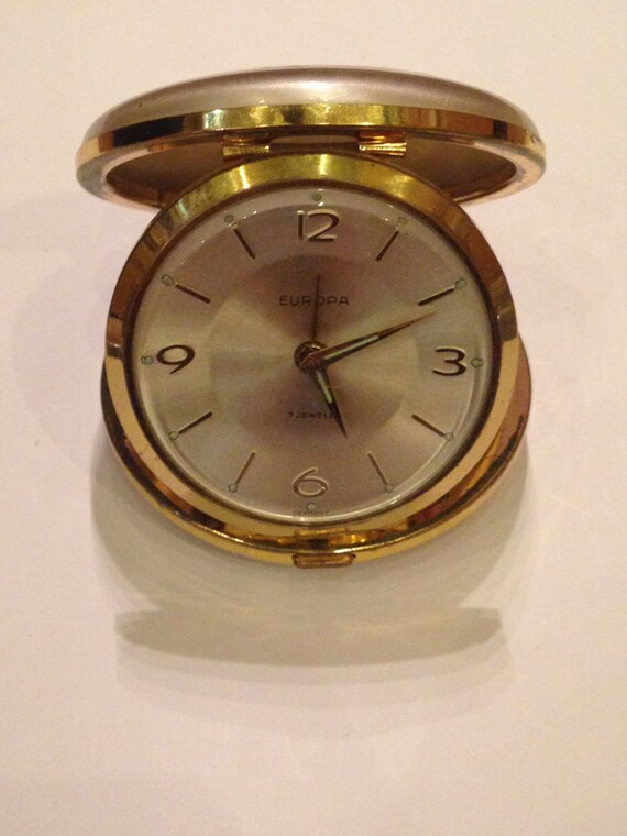 German Europa Travel Alarm Clock in an embossed folding shell