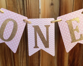 High Chair banner, One banner, pink high chair, 1st Birthday, pink birthday high chair, pink and gold birthday