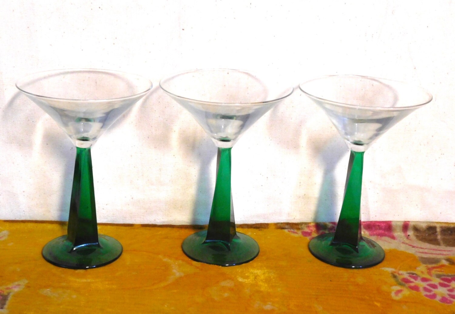Three square twist stem martini glasses by XoloWorldVintage