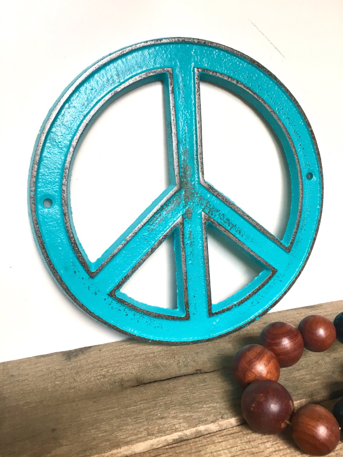 Turquoise Peace Sign Bohemian Decor Hippie By Shineboxprimitives