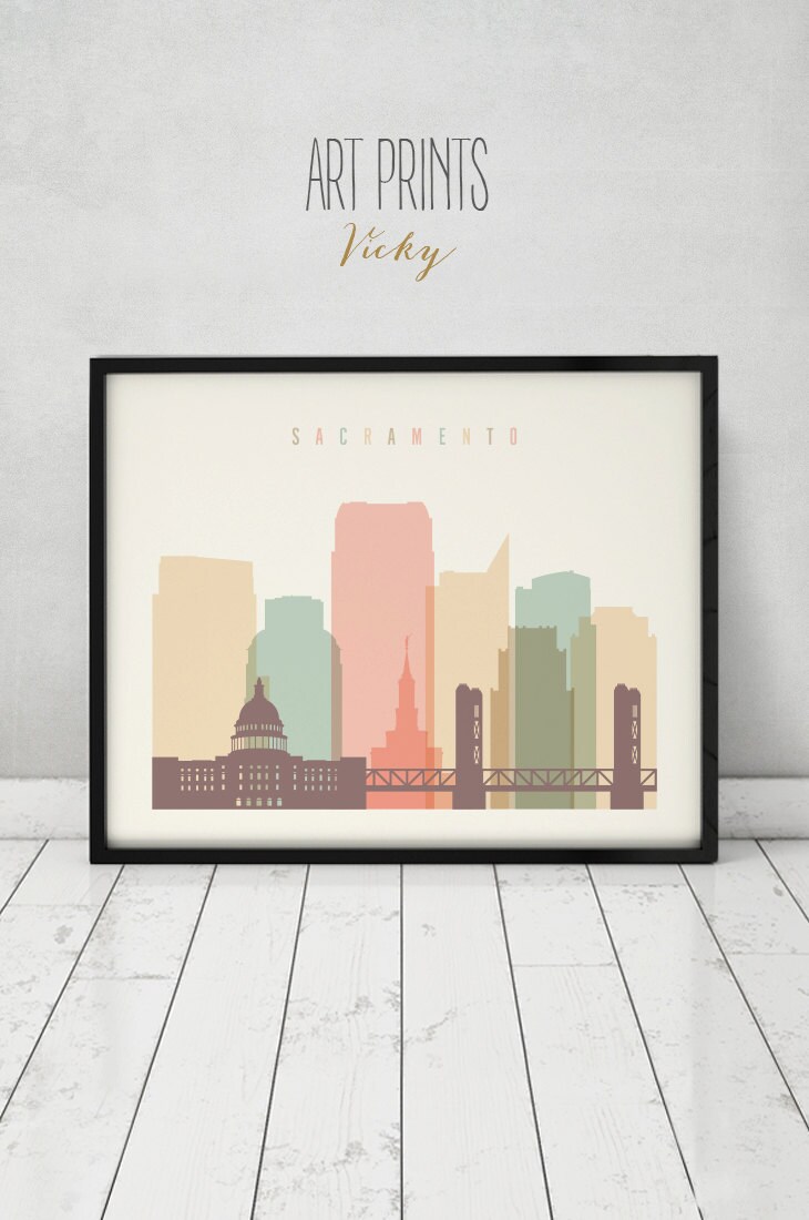 Sacramento skyline Sacramento art print Poster by ArtPrintsVicky