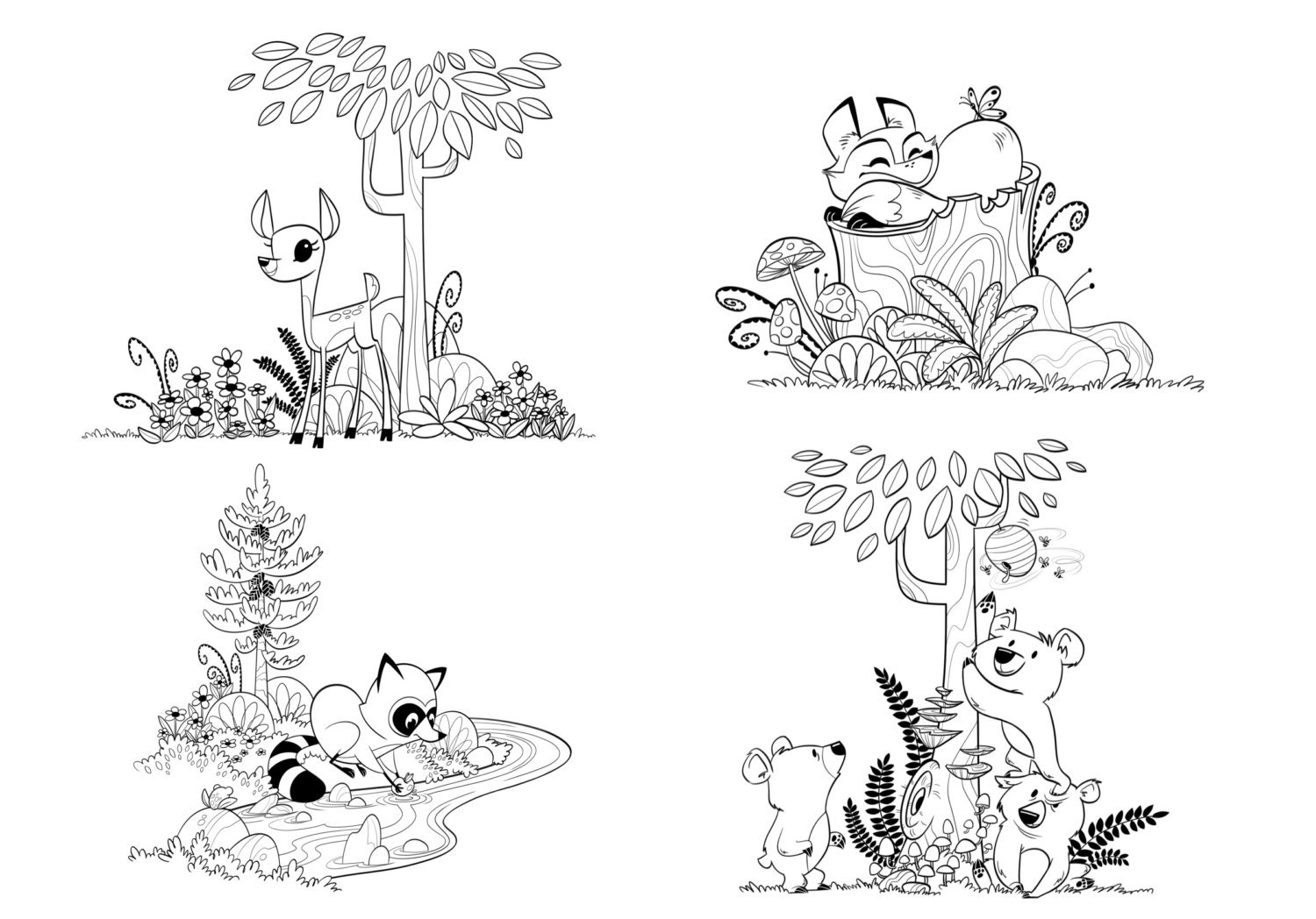 Download Woodland Forest Animals Coloring Pages for Children and Adults