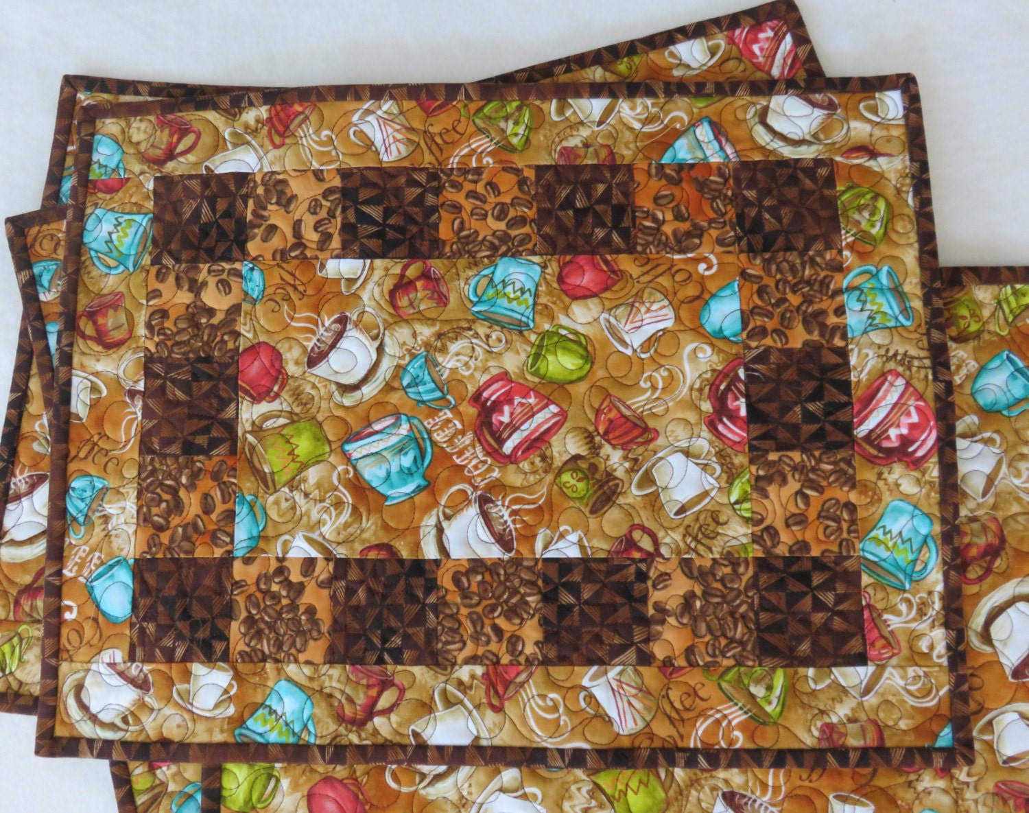 Quilted Coffee Themed Placemats Coffee Lover Quilted