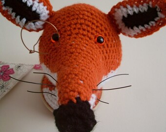 Crochet taxidermy, Fox head, Foxy Farquart the First, fox, crochet, trophy head, wall art, faux taxidermy,