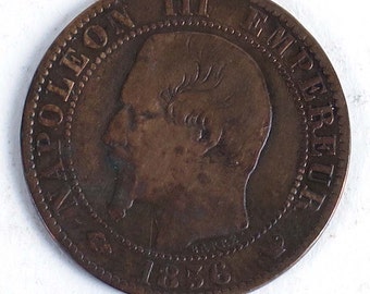 1856 W France 5 centimes bronze coin Napoleon III Empereur French Empire antique currency obsolete