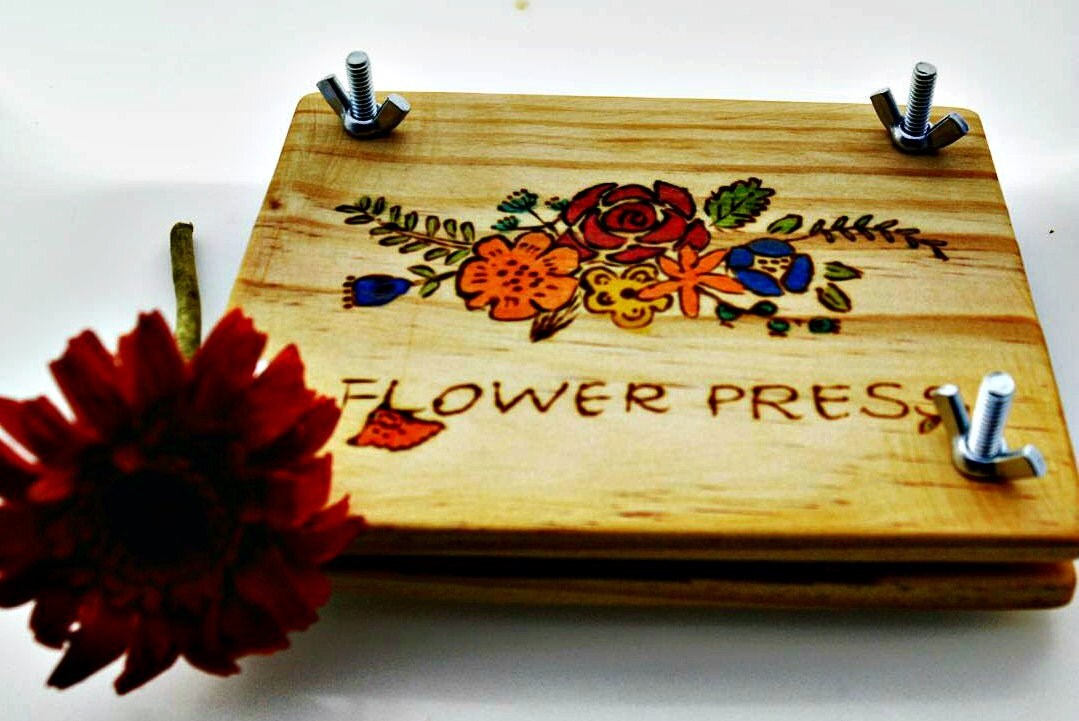 Flower press kit Floral pyrography wooden flower press
