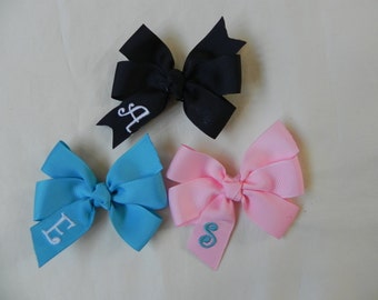 Set of 3 or 5 Small Pinwheel Monogrammed Hair Bows…Personalized 3 inch Bows with Initial...You Choose Colors!