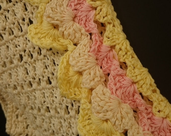 Yellow & Pink Womens Cardigan with ruffles waterfall crochet cardigan sweater gift for her gift for girl Easter gift handmade clothing