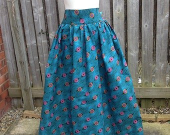 African Maxi Skirt - Printed Cotton - 3.5" High Waist Maxi Made to measure for perfect fit and comfort with elasticated back waist & Unlined