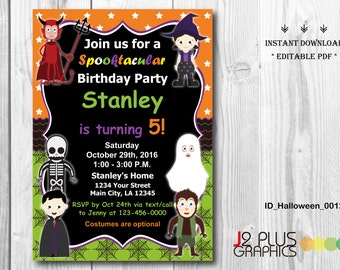 INSTANT DOWNLOAD Halloween Birthday Invitation, Halloween Invite, Halloween Invitation Instant Download, Invites Printable, DIY Editable pdf