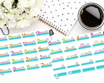 Planner Stickers |2 sheet 16 Week Cruise Countdown|Use in a variety of planner or journal types| CD001