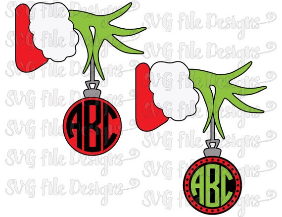 Download Grinch Hand Christmas Ornament Circle Monogram by SVGFileDesigns