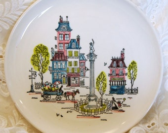 Vintage Metlox Poppytrail /Parisian Street Scene /White 10.25 " Plate /1956