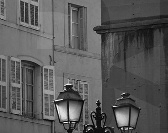 NEW! PRINTABLES - Provence Streets, France, Black&White Photography, Noir, Monochrome Photo Art, Aix-en-Provence, Provencal Chandelier