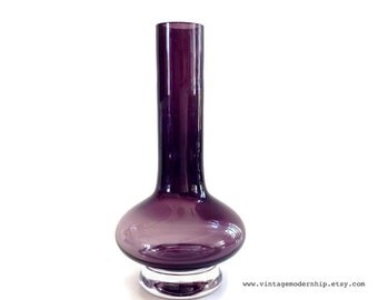 Vintage Waterford Crystal Vase - Purple Vase - Modernist Sculpture Vase - Mid Century Modern Shape