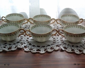 6 Haviland Limoges Two Handled Cups, Clover Leaf Pattern 113, Limoge Bouillon Cups