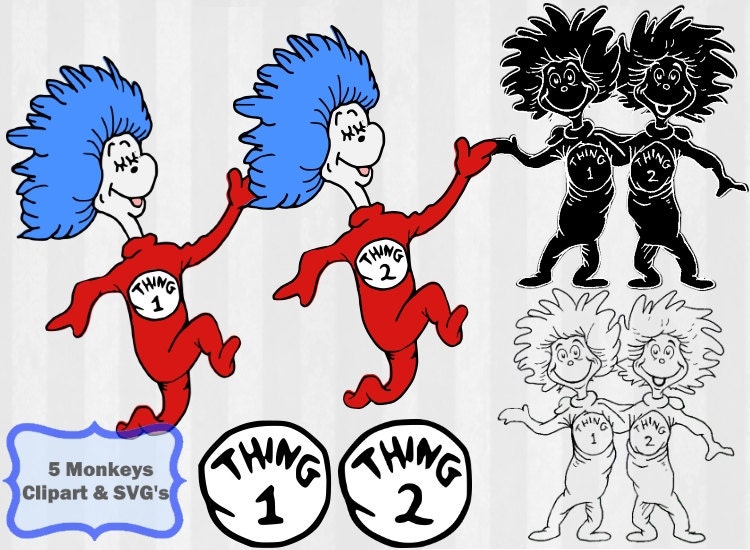 Thing 1 and 2 SVG Thing 1 and 2 Clip Art Dr by 5MonkeysClipart
