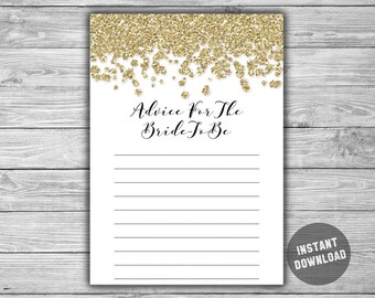 Advice For The Bride To Be - PRINTABLE - INSTANT DOWNLOAD - Gold - Glitter - Bridal Shower Game - L14