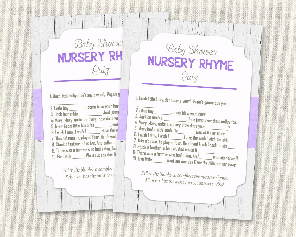 nursery cards rhyme you baby thank shower Wood Quiz Purple White Nursery by Nursery PixieBabyShower Rhyme