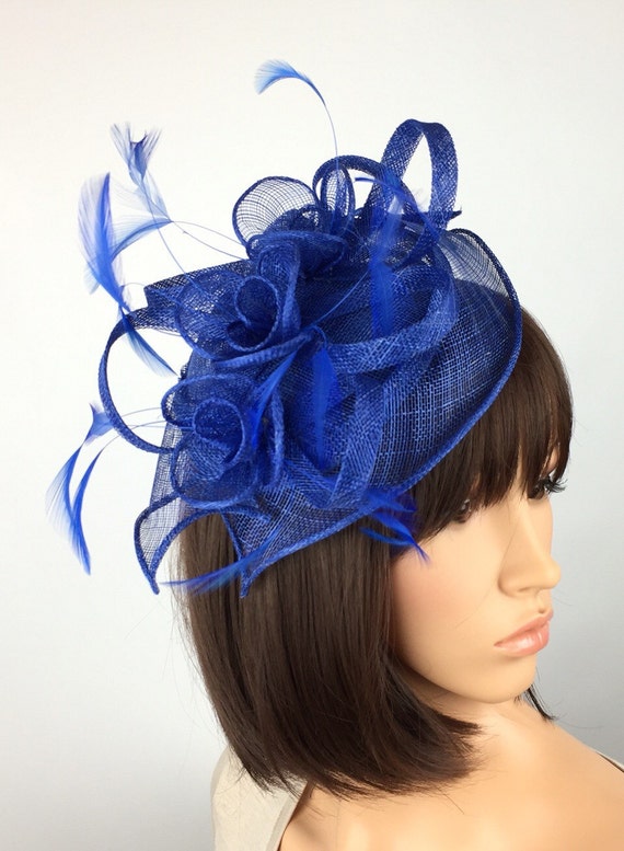 Royal Blue Fascinator Sinamay Fascinator on Aliceband Hair