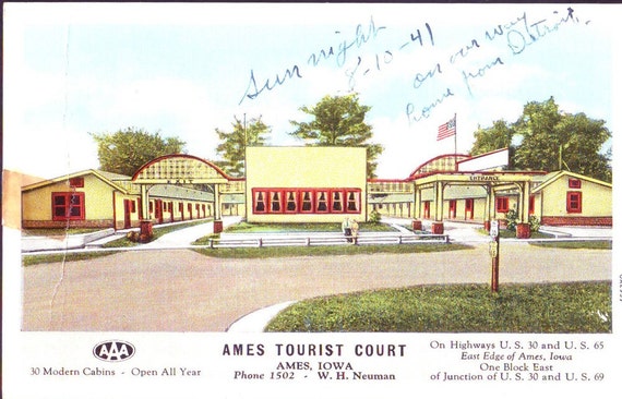 Vintage Postcard ~ Ames Tourist Court ~ Ames Iowa ~ hotel memorabilia, Iowa collectible ~ American epherma, hotel epherma ~ Ames hotel