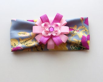 Floral headband / spring floral headband with pink flower