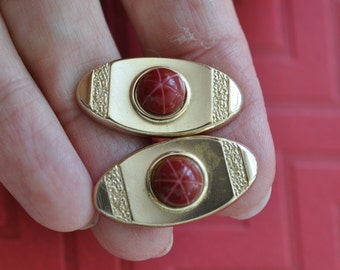 Swank Cufflinks and Tie Bar, Swank Tie Bar, Red Stone and Gold Tone, Men's Jewelry, Swank Jewelry, Vintage Cufflinks, Men's Cufflinks GS817