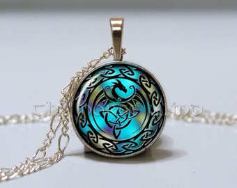 Celtic Knot Necklace Celtic Dragon Necklace Trinity Pendant Triquetra Viking Rune Pendant Silver Asatru Occult Jewelry