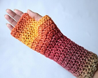 Fingerless gloves, arm warmers. Crochet rainbow gloves.