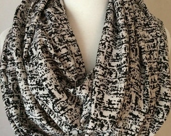Black and Cream Silky Infinity Scarf Lightweight Tube Scarfs Scarves Fall Winter Gift for Her Simple