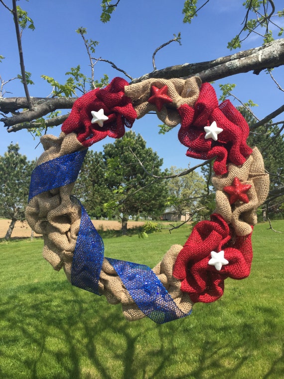 Red Burlap and Blue by HappilyMeBoutique on Etsy