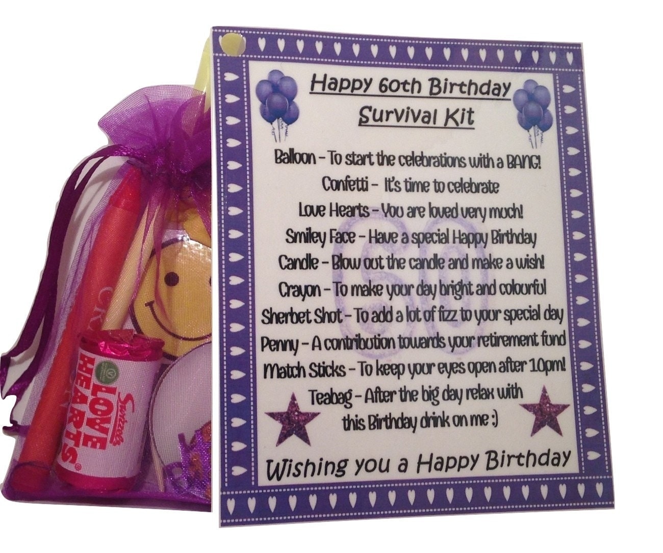 60th Birthday Novelty Keepsake Survival Kit By Littletreasurebags 3138