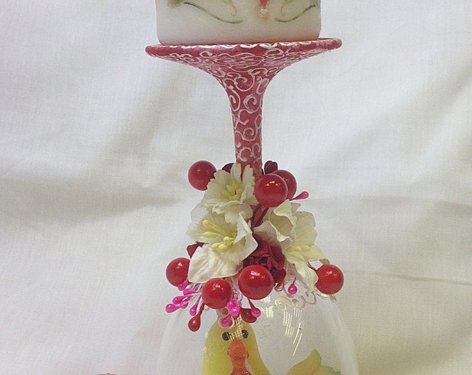 Easter decorations, Сandle holders for table, glass candlestick, glass candle holder, red candlestick, candlestick candle, large candlestick
